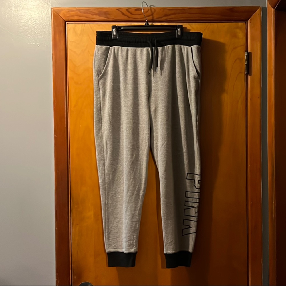 PINK Victoria's Secret Womens Gray Joggers with Black Accents